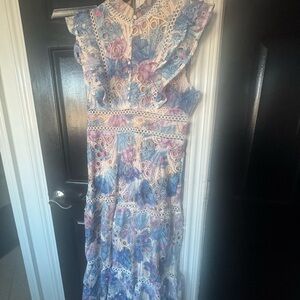 Dalia MacPhee Lace Dress with Blue and Purple Accents